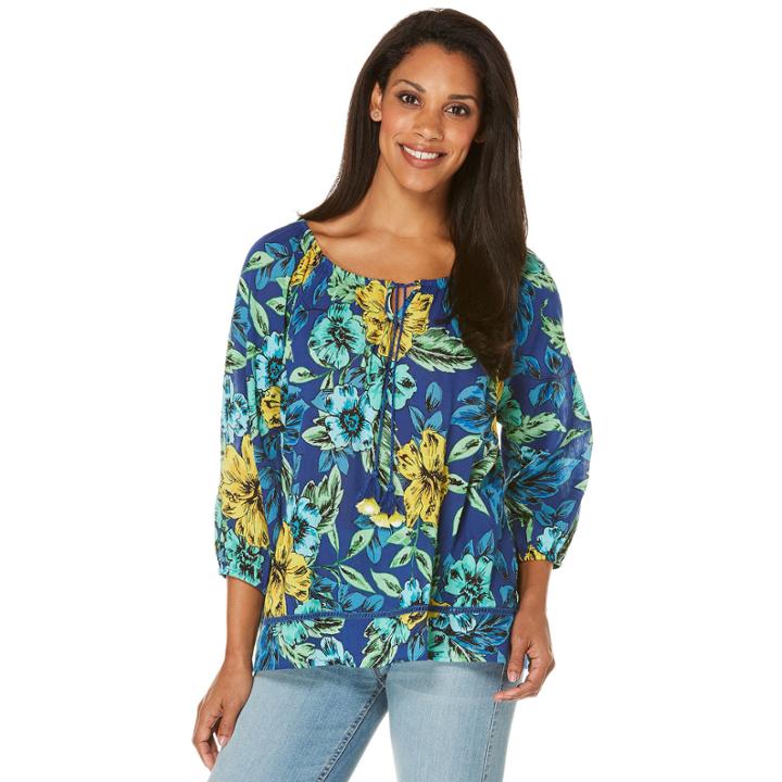Rafaella Summer 17 3/4 Sleeve Leaf Peasant Top