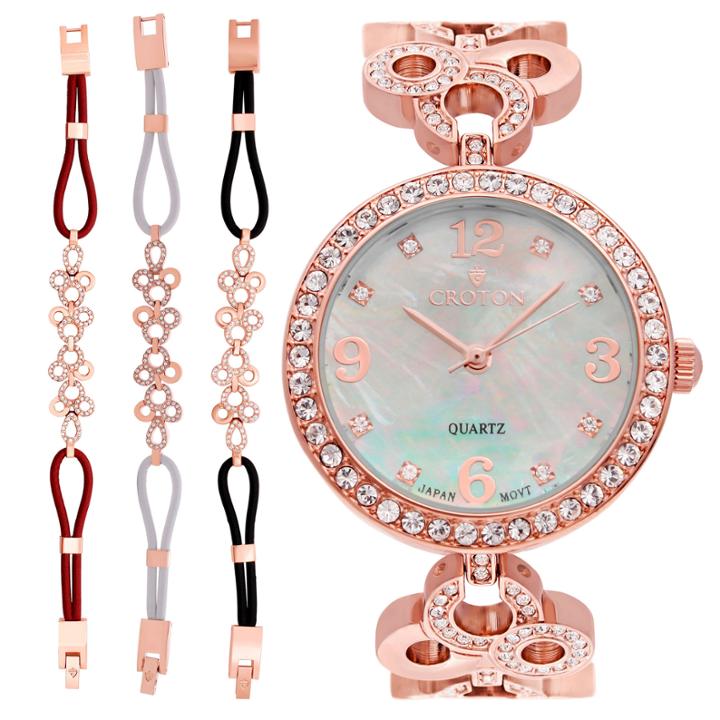 Croton Womens Rose Goldtone 4-pc. Watch Boxed Set-cn407567rgmp