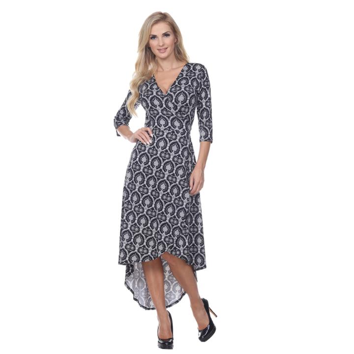 White Mark Twill Weave Ola 3/4 Sleeve Wrap Dress