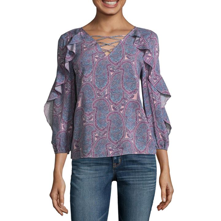 A.n.a 3/4 Sleeve Woven Paisley Blouse-talls