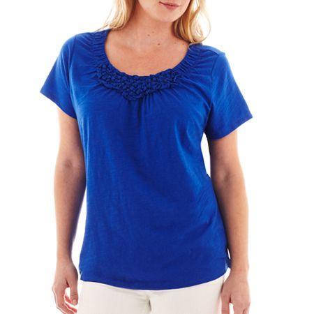 St. Johns Bay Short-sleeve Smocked Top - Tall