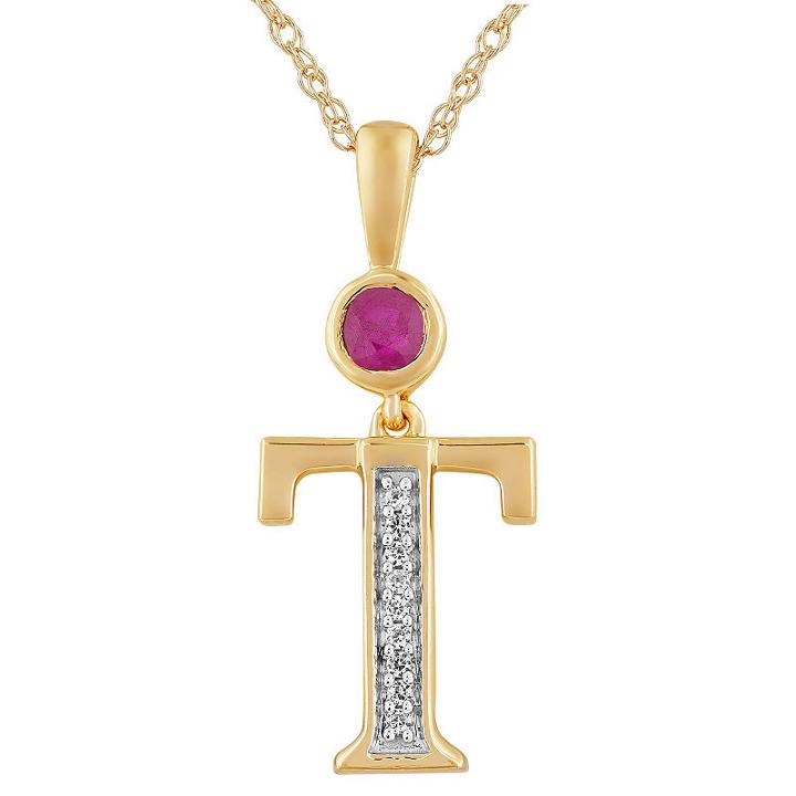 T Womens Lab Created Red Ruby 14k Gold Over Silver Pendant Necklace