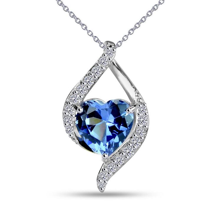 Womens Simulated Blue Tanzanite Sterling Silver Pendant Necklace