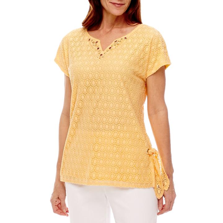 Alfred Dunner Seas The Day Short Sleeve Split Crew Neck T-shirt-womens