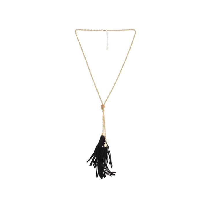 Mixit&trade; Gold-tone Black Double Tassel Necklace
