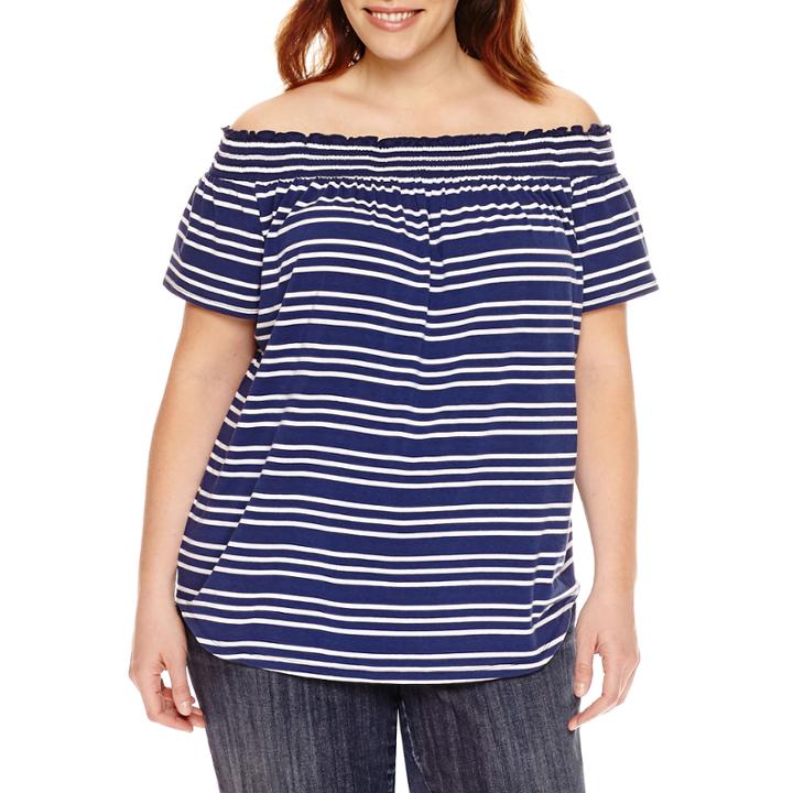 Liz Claiborne Off The Shoulder Short Sleeve Knit Top-plus