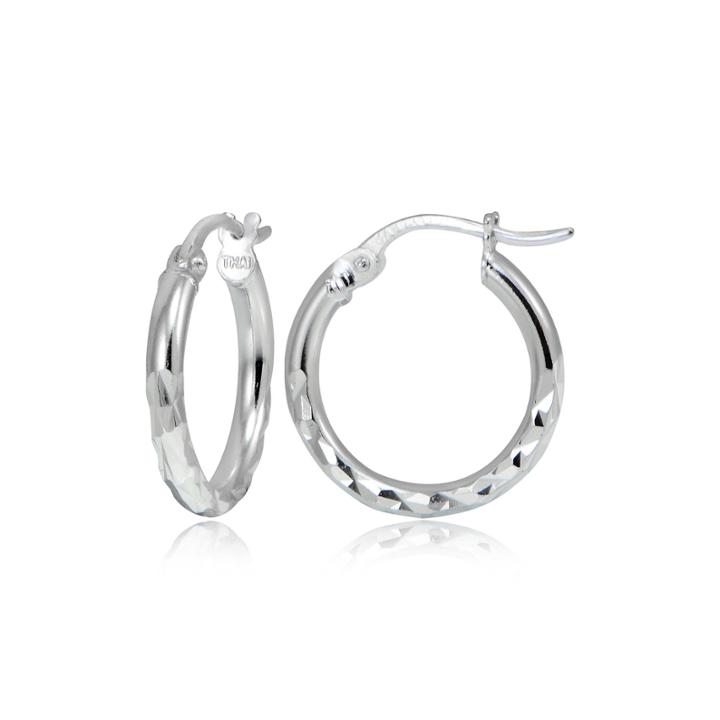 Sterling Silver Petite Diamond-cut Hoop 25mm Earrings