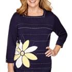 Alfred Dunner Sausalito 3/4-sleeve Floral Detail Sweater