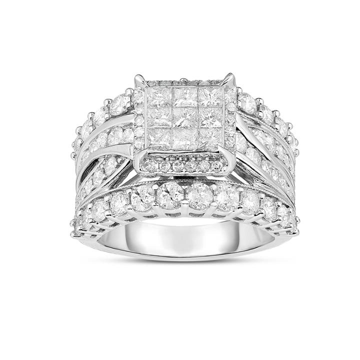 Womens 3 Ct. T.w. Genuine Princess White Diamond 10k Gold Engagement Ring