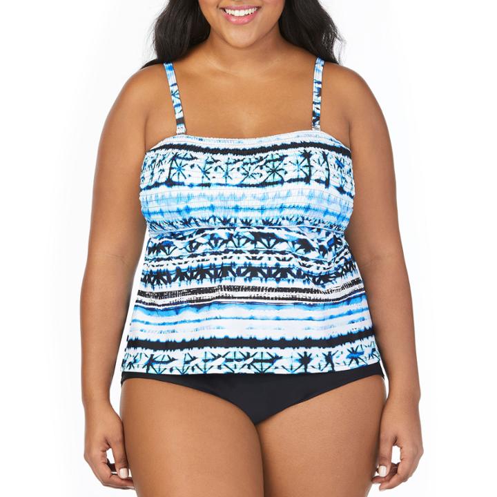 St. John's Bay Moroccan Sun Smocked Tankini Swimsuit Top-plus