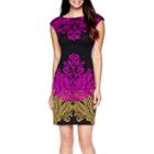 London Style Collection Cap-sleeve Print Sheath Dress