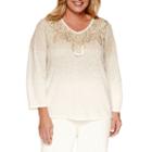 Alfred Dunner 3/4 Sleeve V Neck Layered Sweaters-plus