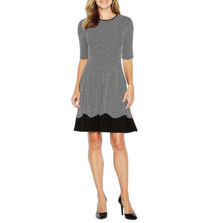 Danny & Nicole Elbow Sleeve Dots Fit & Flare Dress
