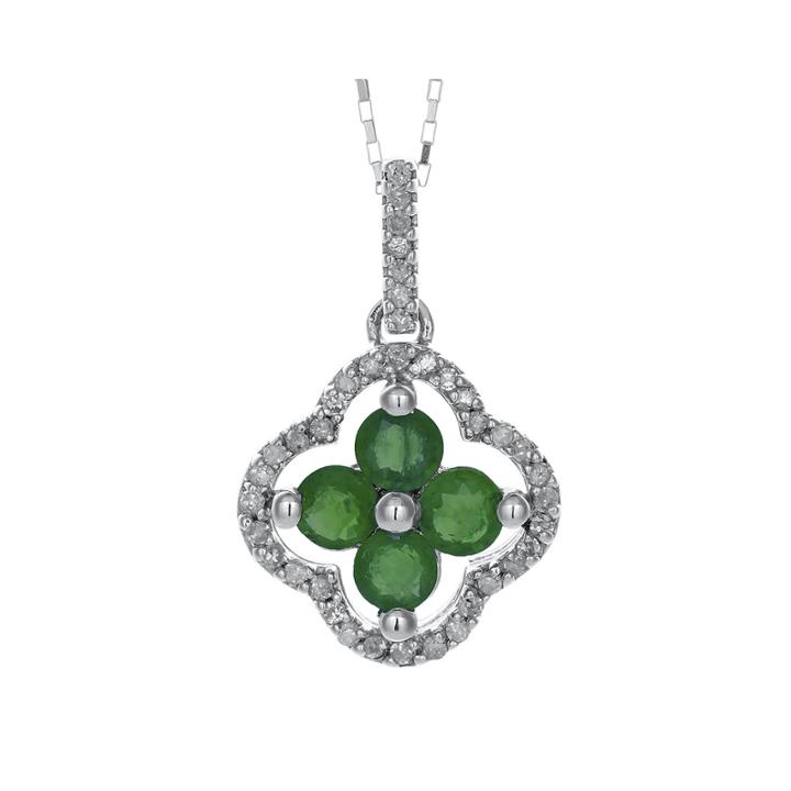 1/8 Ct. T.w. Diamond And Genuine Emerald 10k White Gold Flower Pendant Necklace