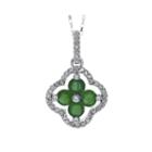 1/8 Ct. T.w. Diamond And Genuine Emerald 10k White Gold Flower Pendant Necklace