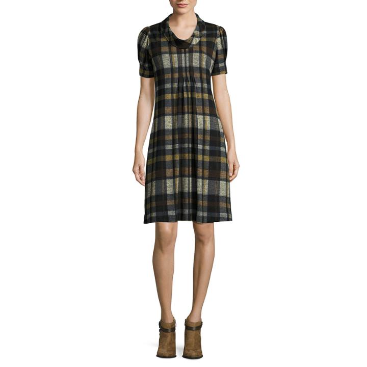 Jessica Howard Short-sleeve Cowl Plaid Shift Dress