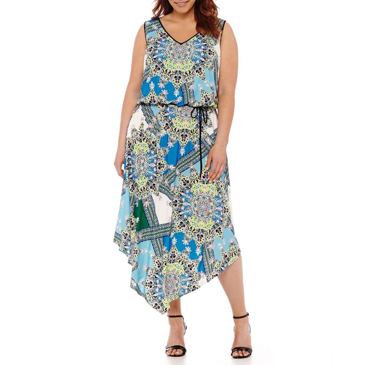 London Style Collection Sleeveless Printed Blouson Maxi Dress - Plus