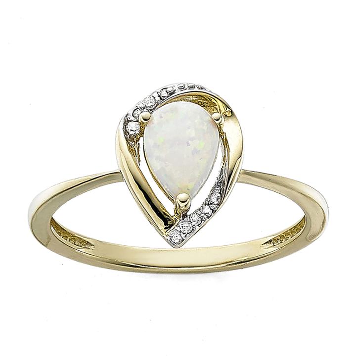 Pear-shaped Lab-created Opal And Diamond-accent Ring