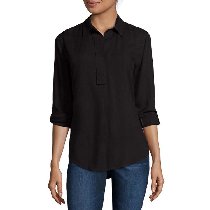 Liz Claiborne Long-sleeve Roll-tab Rayon Blouse