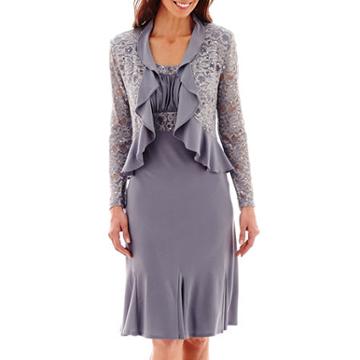 R & M Collection Ruffled Jacket Dress - Petite