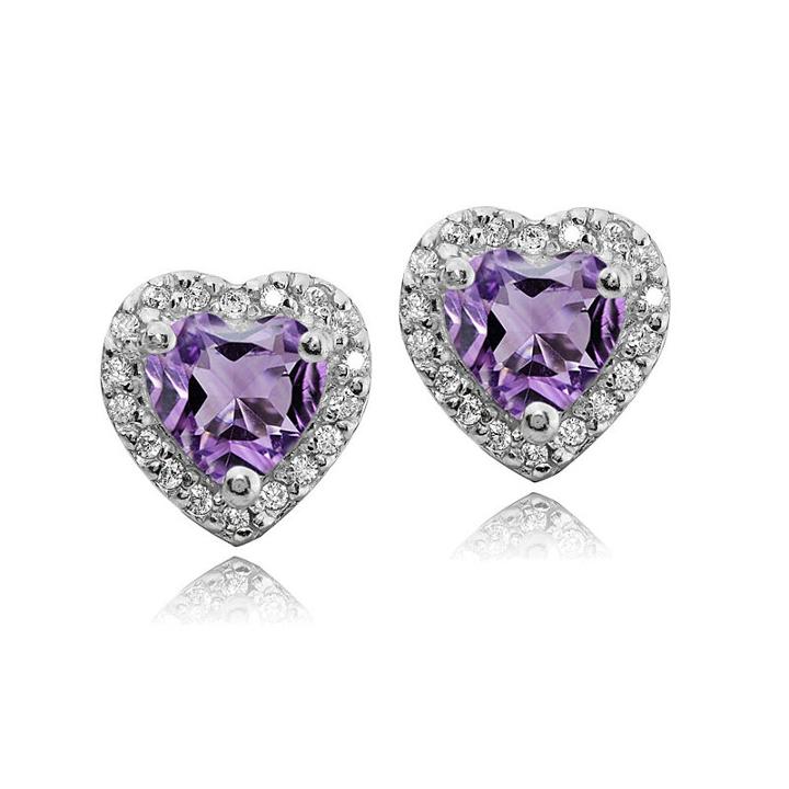 Purple Amethyst Sterling Silver 10mm Heart Stud Earrings