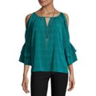 By & By Long Sleeve Round Neck Chiffon Blouse-juniors