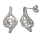 White Cultured Freshwater Pearls Sterling Silver Drop Earrings