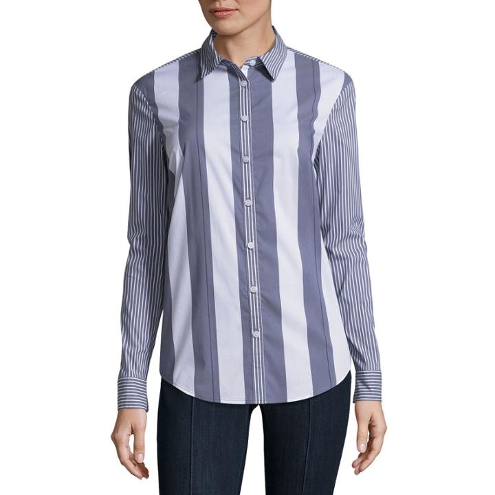 Belle + Sky Long Sleeve Cowl Back Button Down Shirt