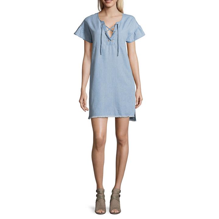 Libby Edelman Short Sleeve Lace Chambray Dress