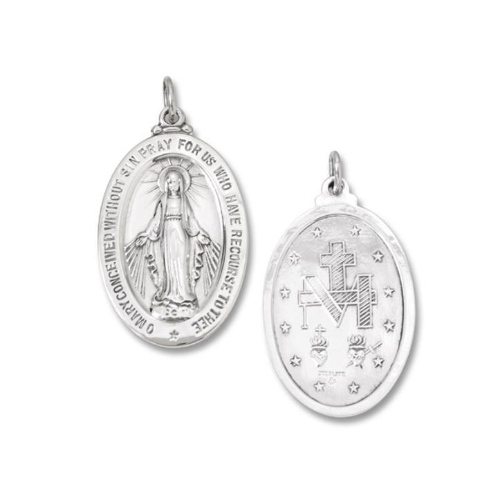 Sterling Silver Oval Miraculous Medal Charm Pendant