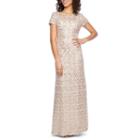 Decoded Short Sleeve Beaded Evening Gown