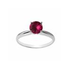 Womens Lab Created Red Ruby Solitare Ring In 14k White Gold