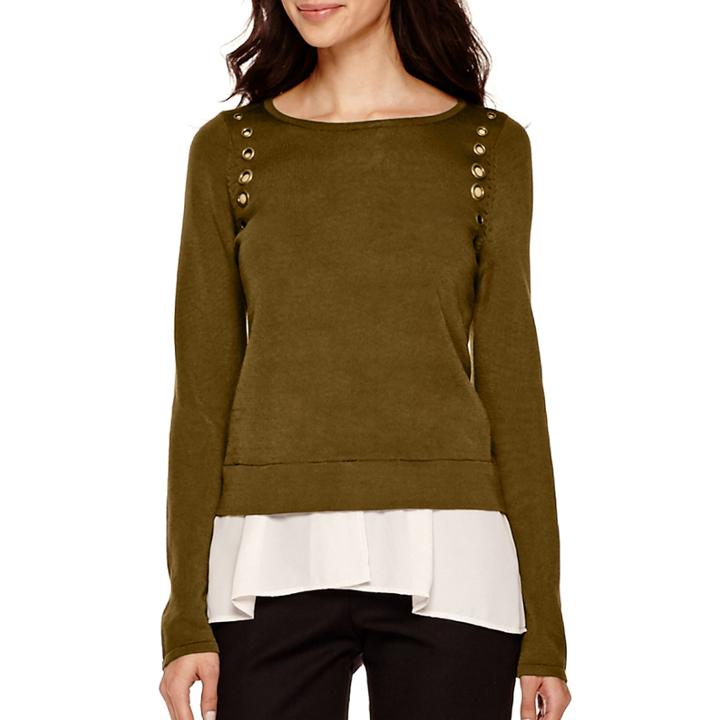 Worthington Long-sleeve Grommet Layered Sweater