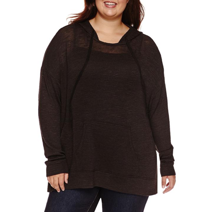 Embossed Long Sleeve Knit Hoodie Juniors Plus