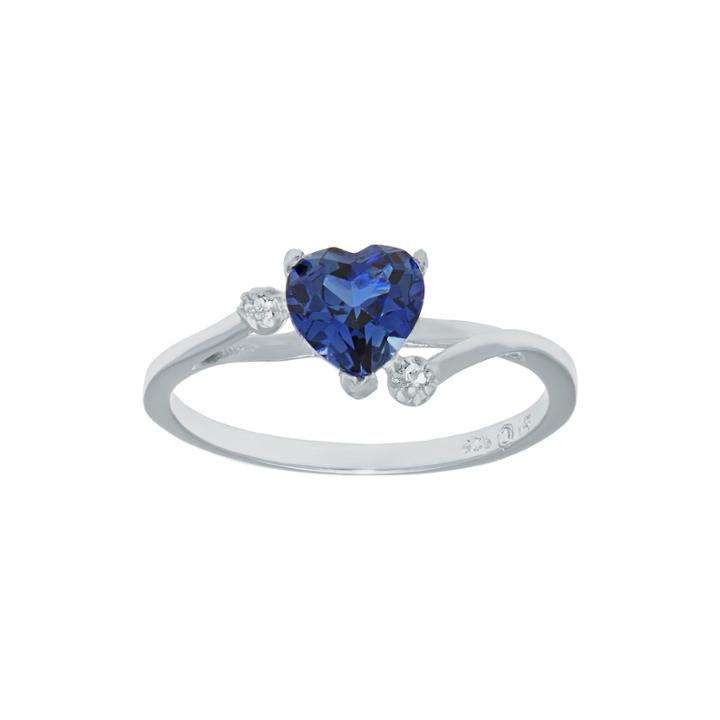 Lab-created Blue Sapphire And Genuine White Topaz Sterling Silver Heart-shaped Ring