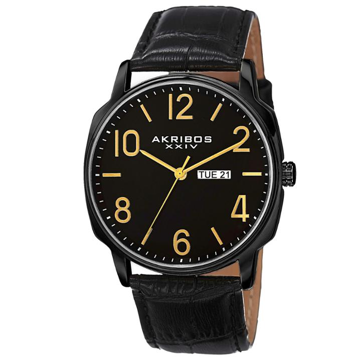 Akribos Xxiv Mens Black Strap Watch-a-801bk