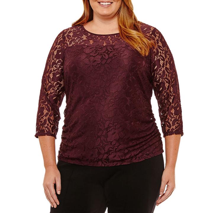 Worthington 3/4 Sleeve Lace Blouse - Plus