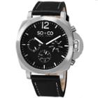 So & Co Ny Mens Soho Black Leather With White Stitching Strap Casual Quartz Watch J153p48