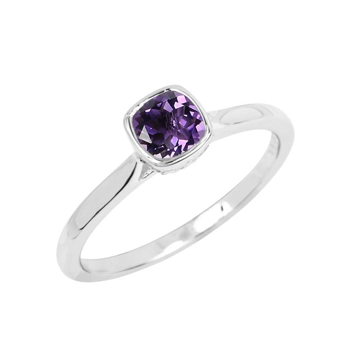 Genuine Amethyst Sterling Silver Checkerboard Cushion Ring