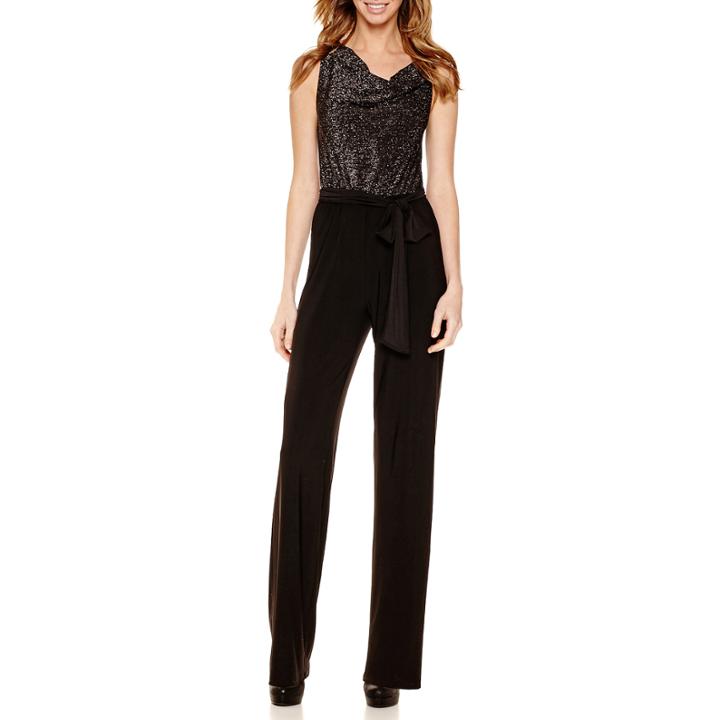 Tiana B. Sleeveless Glitter Tie-waist Jumpsuit - Tall