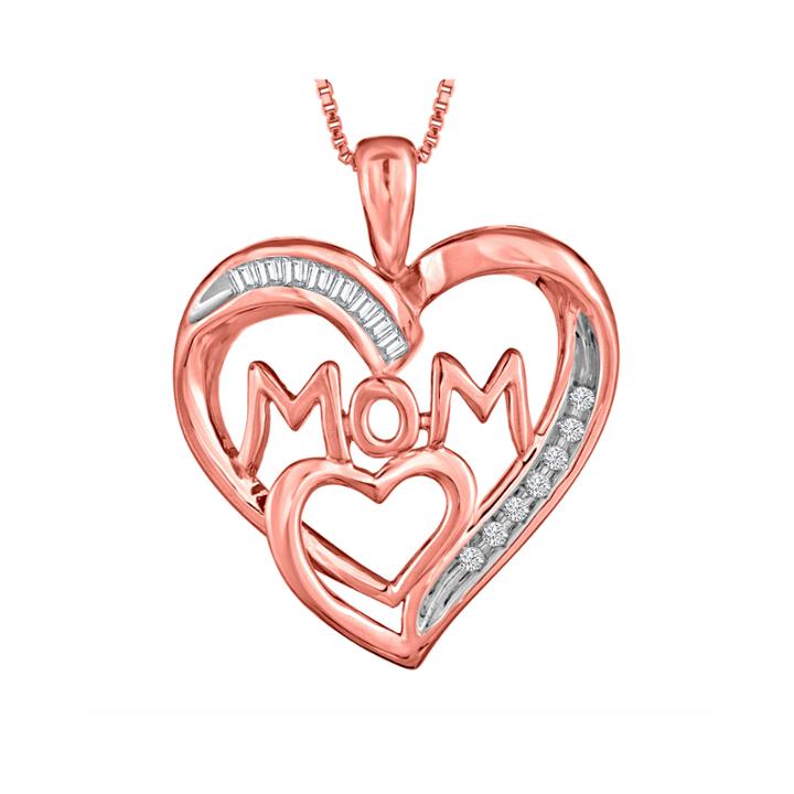Forevermine 1/10 Ct. T.w. Diamond 14k Rose Gold Over Silver Heart Pendant