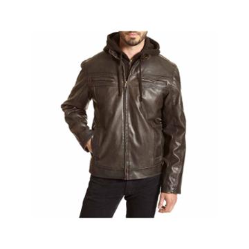Excelled Hooded Faux Leather Jacket