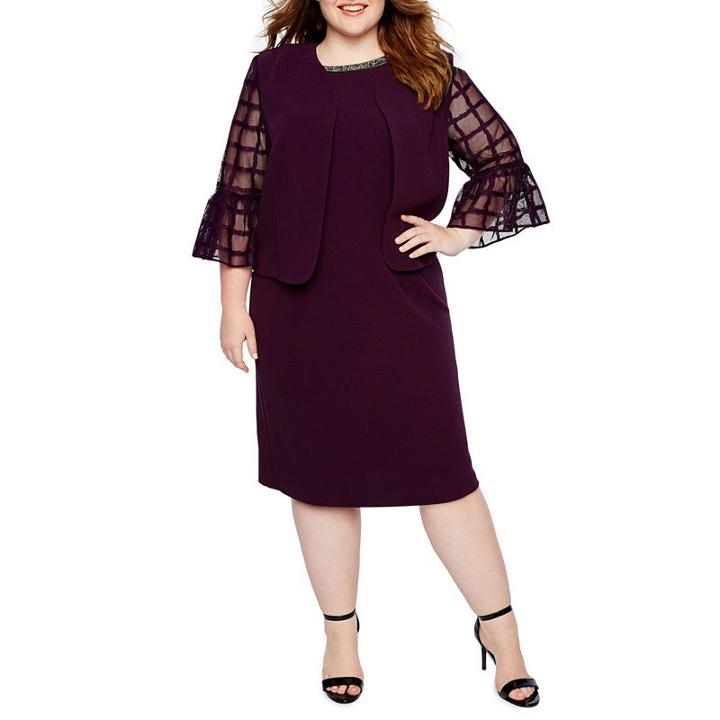 Maya Brooke 3/4 Sleeve Embellished Jacket Dress - Plus