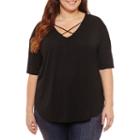 A.n.a Elbow Sleeve Cross Front T-shirt-womens Plus