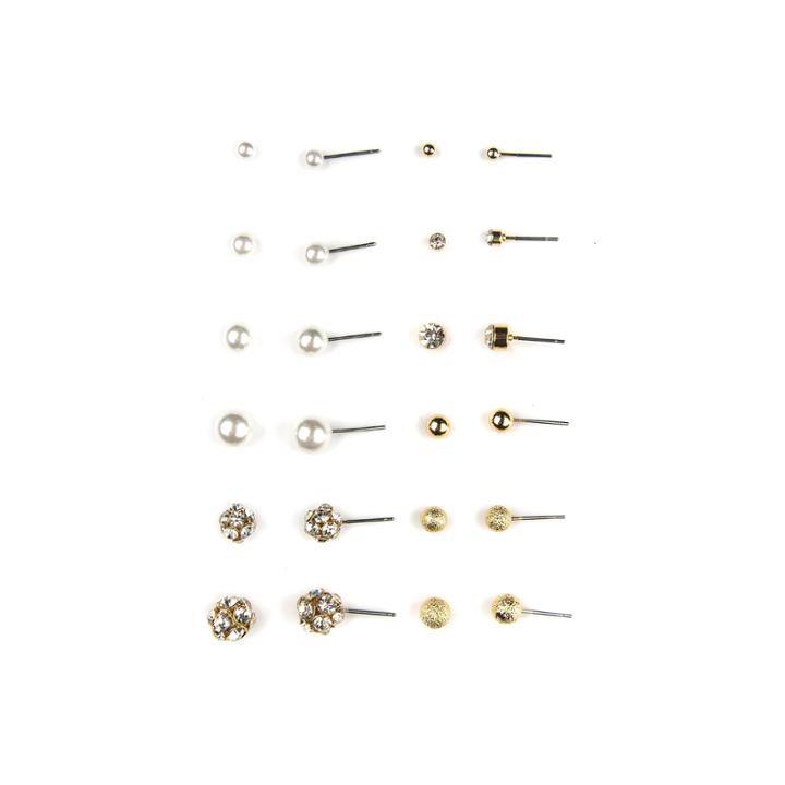 Decree 12-pr. Glass Stone And Pearl Stud Two-tone Earring Set