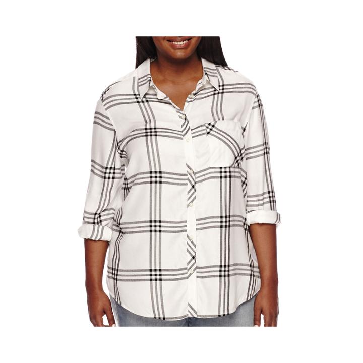 Arizona Long-sleeve Boyfriend Plaid Shirt - Juniors Plus