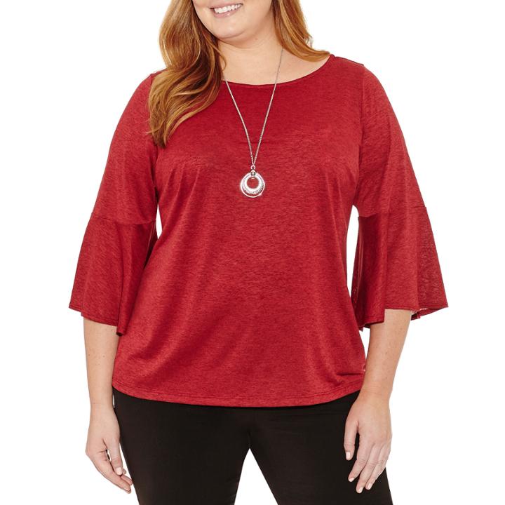 Alyx 3/4 Sleeve Round Neck Knit Blouse-plus