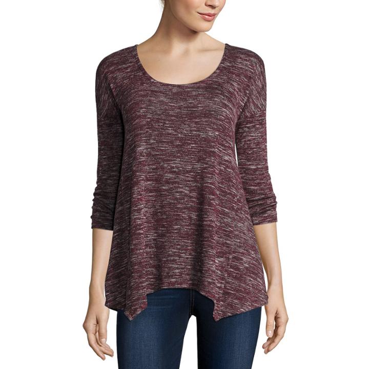 Arizona Long-sleeve Sharkbite-hem Marl Top - Juniors