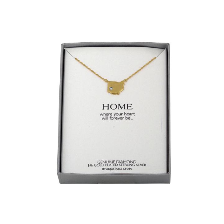 Diamond Accent 14k Yellow Gold Over Silver Ohio Pendant Necklace