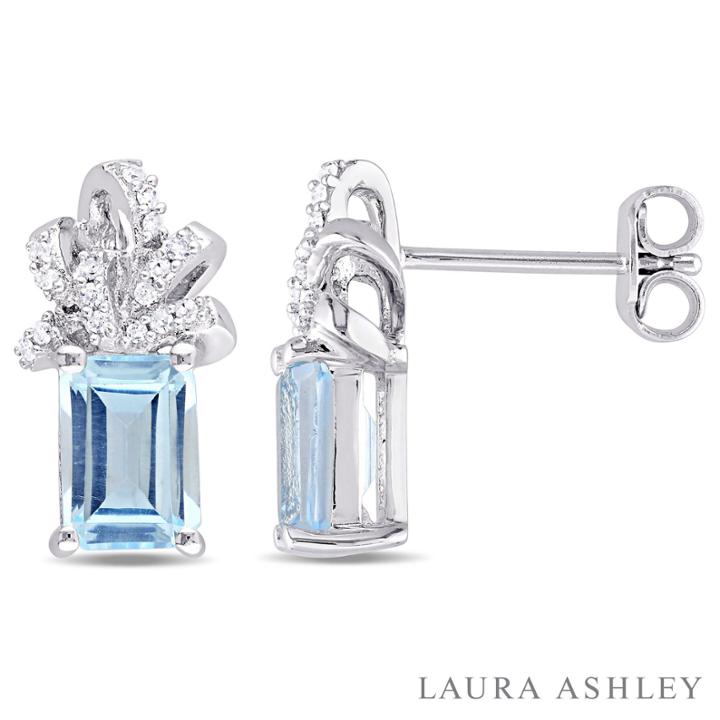 Laura Ashley Blue Blue Topaz Sterling Silver Ear Pins